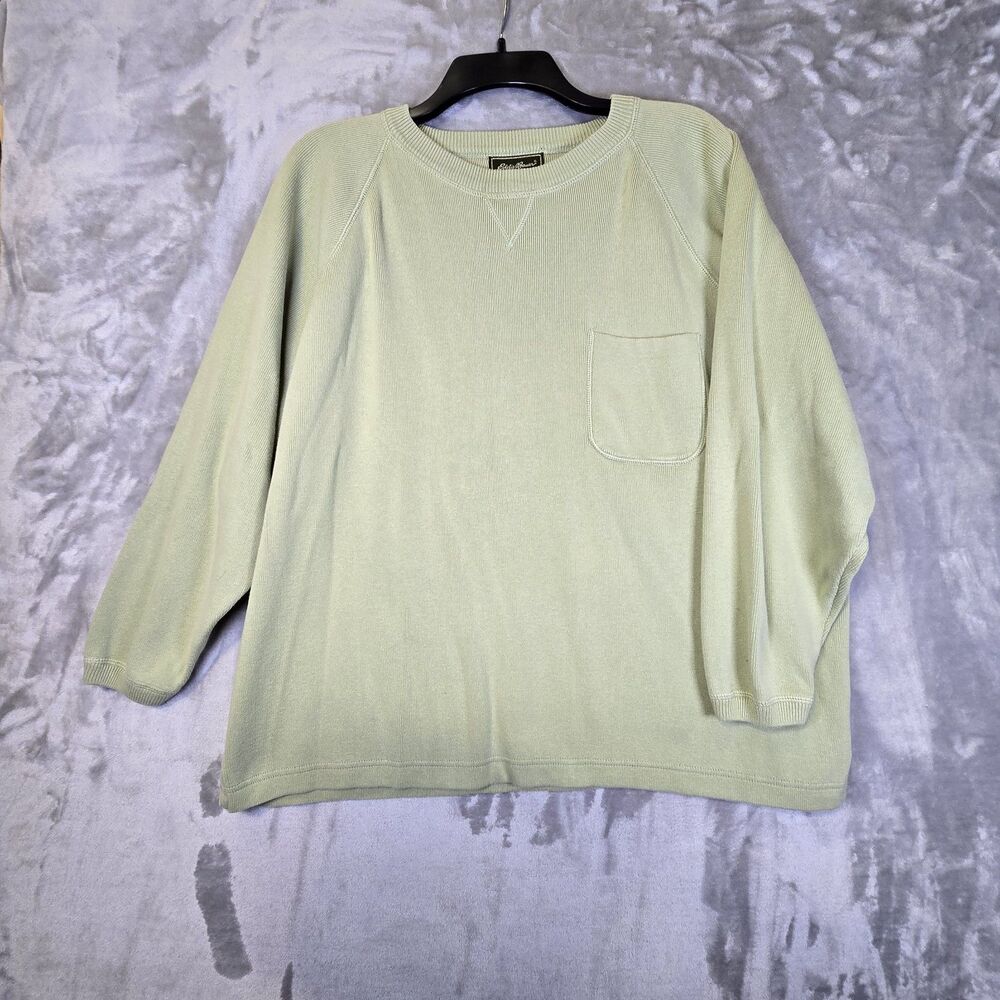 Vtg Eddie Bauer Sweatshirt Womens XL Green 100% Cotton Front Pocket Y2K 90s